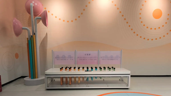 Interactive children's museum exhibit featuring hands-on music and sensory learning installations for educational play environments