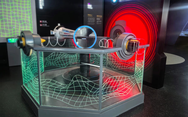 Completed interactive science museum exhibits installed in large public exhibition spaces