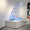 Detail of giant DNA model interactive exhibit with illuminated genetic elements