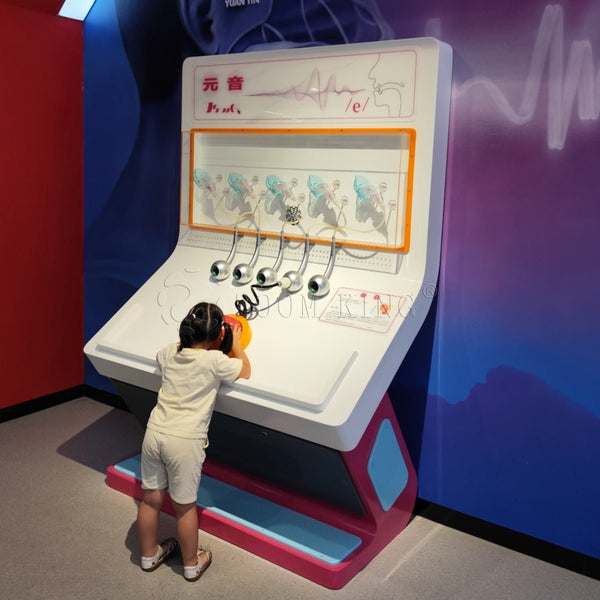 Hands-on interactive vowel sound learning station in science museum