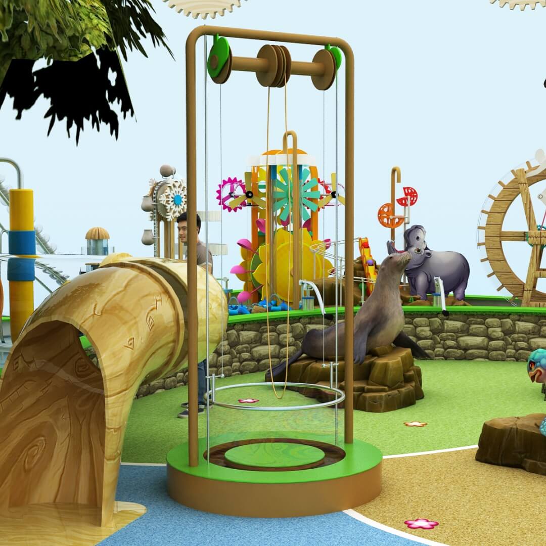Interactive water exhibit demonstrating water safety and play concepts in a children's science museumZoomking®.