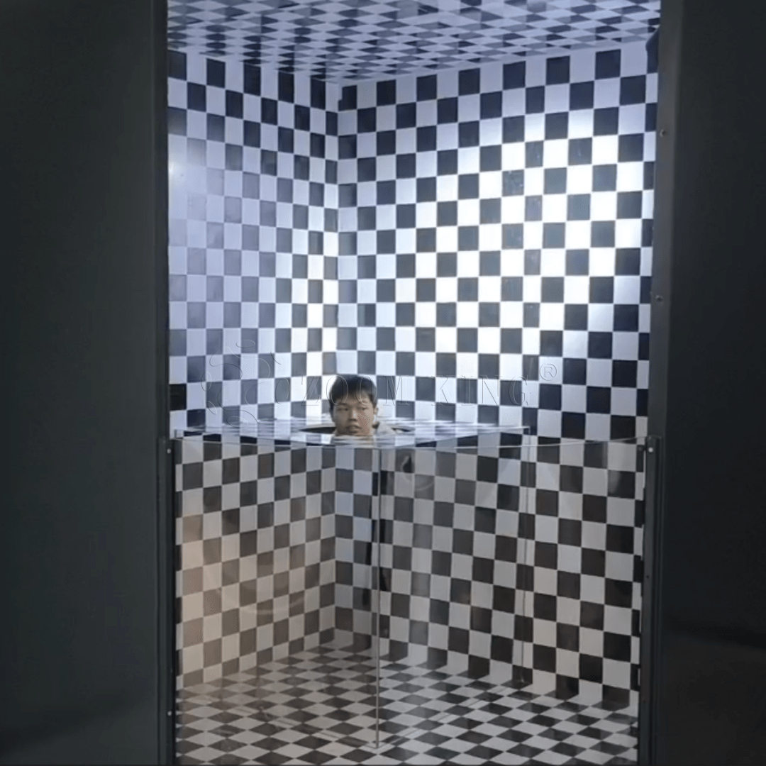 Invisible man optical illusion exhibit using plane mirror illusion in a science museum