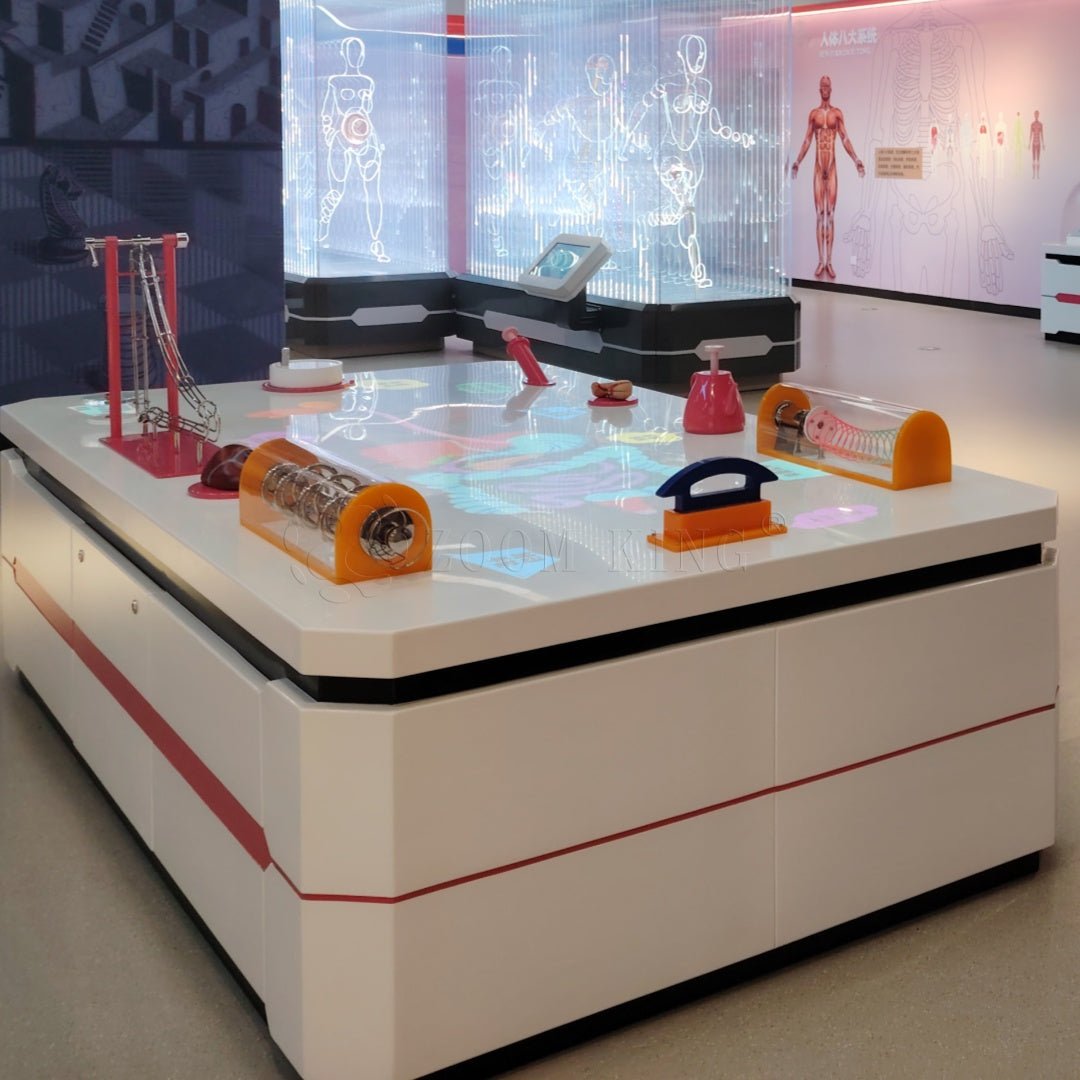 Kids exploring life science interactive exhibits in science museum