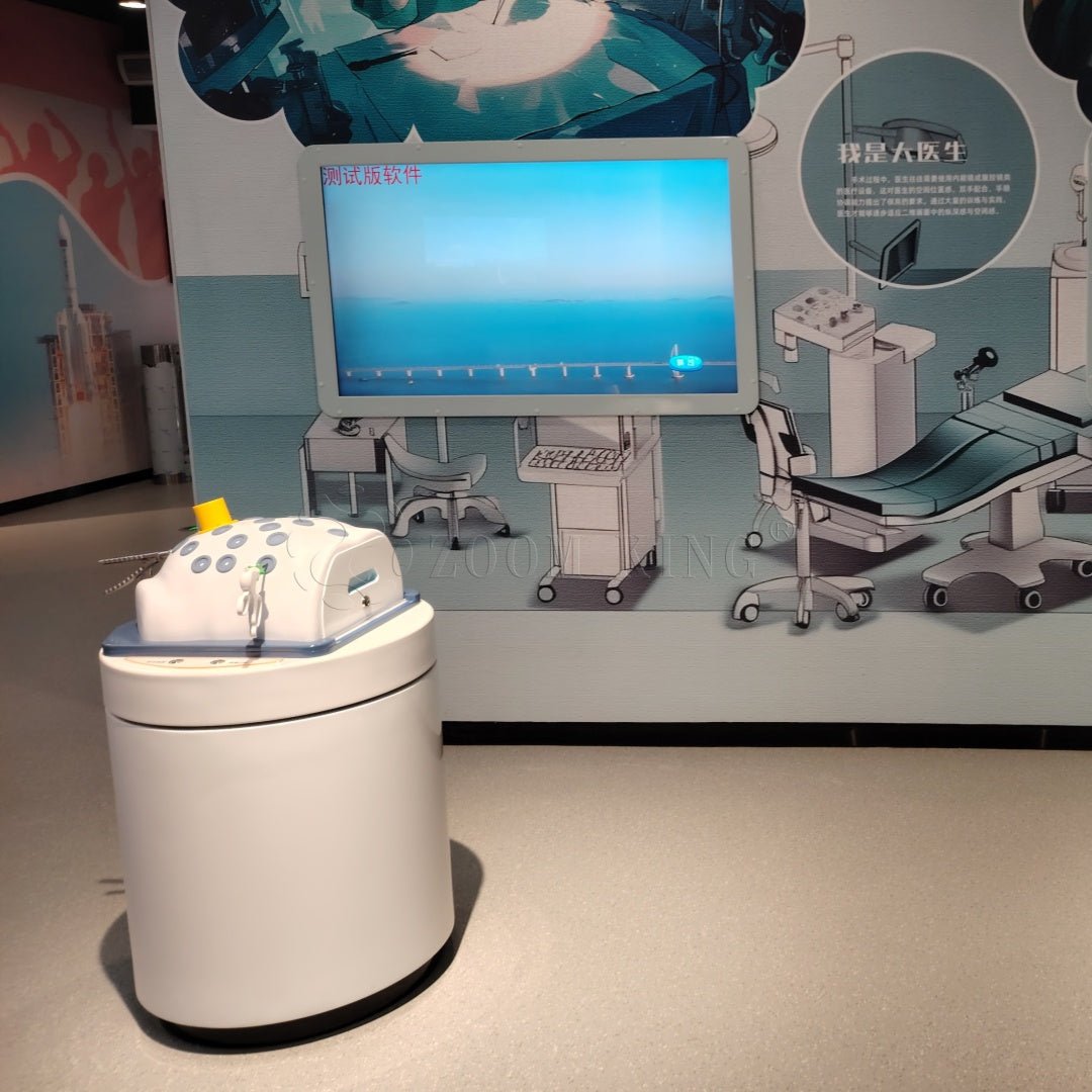 Children’s medical surgery simulation interactive exhibit in science museum