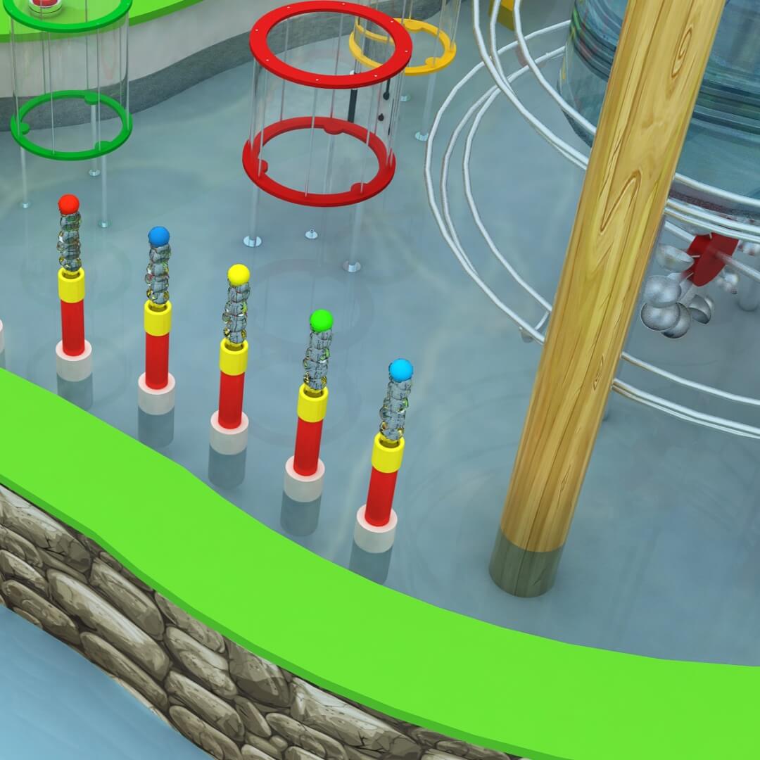 Children interacting with hands-on water play and water safety exhibits