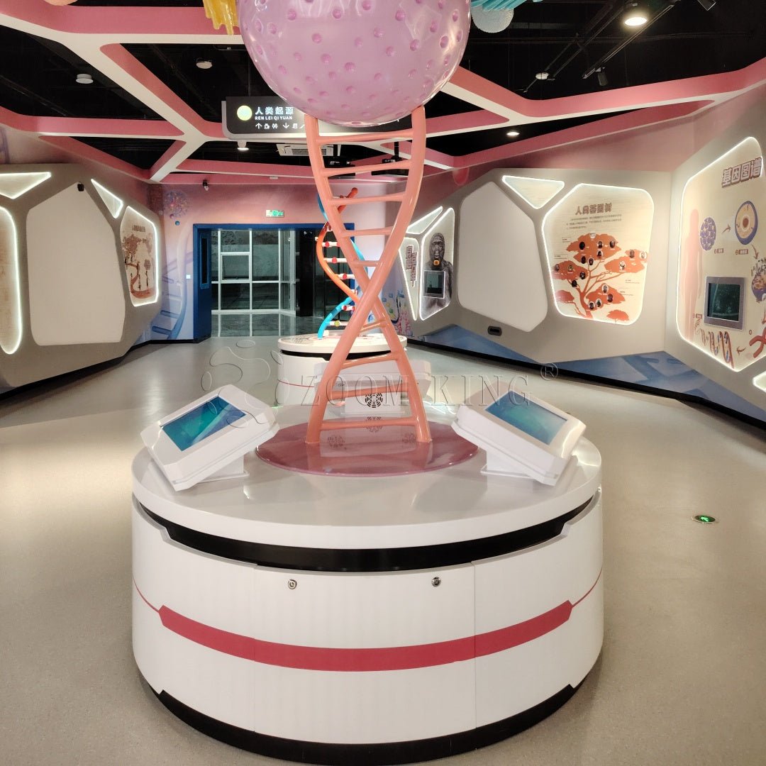 Life science interactive exhibition zone explaining genetics and DNA