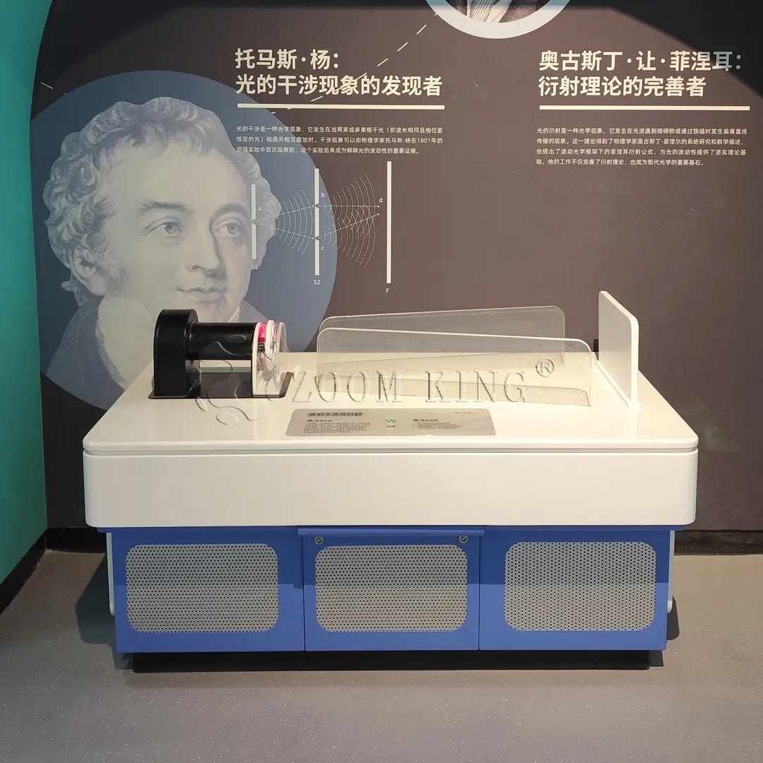 Light interference and diffraction interactive exhibit for science museums