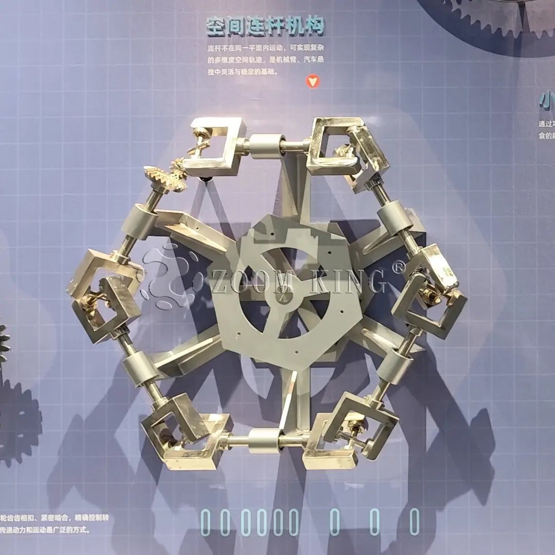 Interactive gear and linkage exhibit for science museums