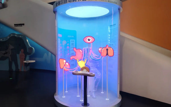 Health science educational display at Shenzhen Science Museum featuring immersive interactive systems
