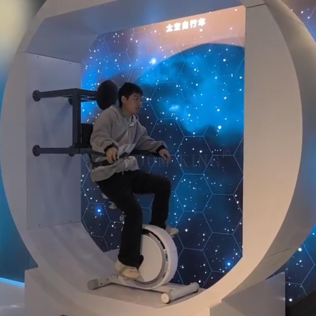 Space bicycle interactive exhibit installed in a science museum gallery