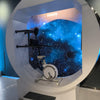 Side view of space bicycle interactive exhibit with cycling mechanism