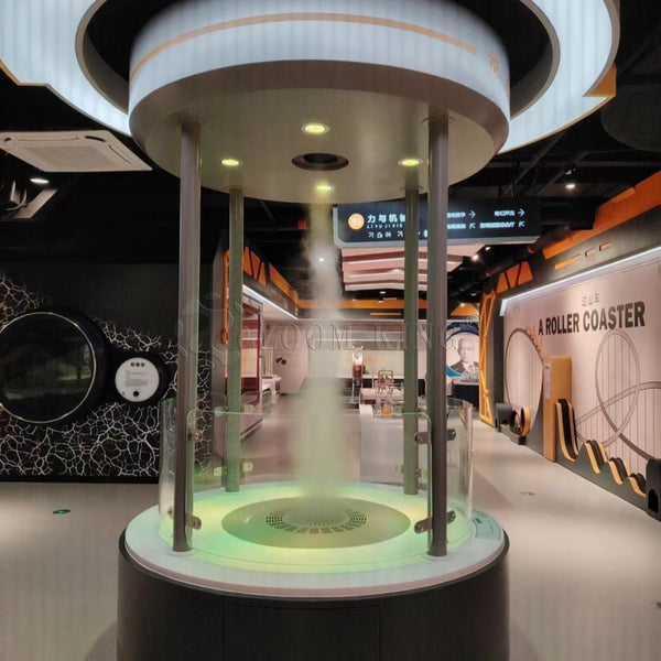 Tornado vortex airflow visualization showing rotating wind dynamics in an interactive science exhibit