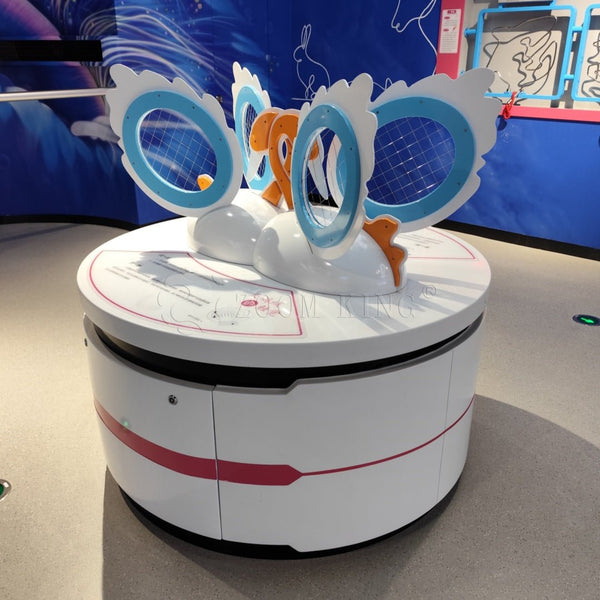 Detail view of velvet touch sensory illusion exhibit structure and materials
