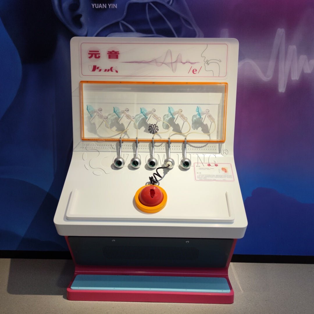 Vowel sound phonetics interactive exhibit demonstrating speech sound formation
